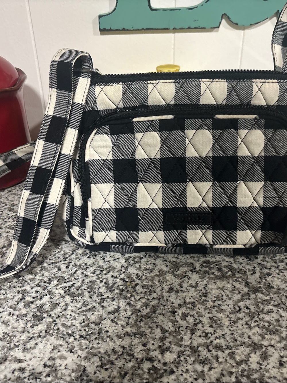 Vera Bradley Quilted Black and White Check Crossbody Bag